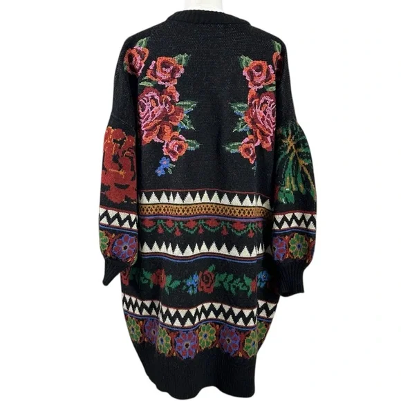 FARM Rio Floral Tapestry Long Cardigan Sweater Oversized Medium Wool Blend - Picture 5 of 17